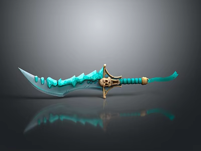Fantasy Decorative Sword with Blue Serrated Blade Golden Hilt and Green Handle 3d model