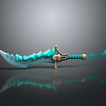 Fantasy Decorative Sword with Blue Serrated Blade Golden Hilt and Green Handle