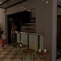 Modern Milk Tea Shop Interior With Hanging Lights Chalkboard Menu And Red Bench