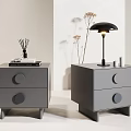 Modern Gray Bedside Tables With Drawers Table Lamp Aromatherapy Diffuser And Dried Flowers 3d model
