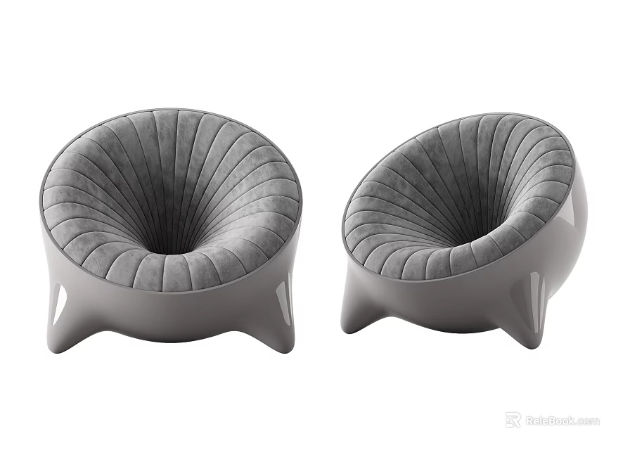 Modern Single Sofa With Curved Design And Gray Velvet Upholstery For Living Room 3d model 