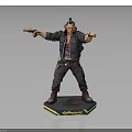 Cyberpunk Themed Action Figure Posing With Dual Guns On Display Base
