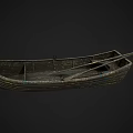 Vintage Wooden Boat With Wooden Hull Rowing Oar And Empty Seats Isolated On Black Background