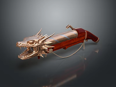 Decorative Dragon Head Weapon With Metal Body And Wooden Handle Design 3d model