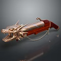 Decorative Dragon Head Weapon With Metal Body And Wooden Handle Design