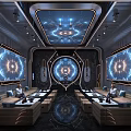 Futuristic KTV Interior With High Tech Lights And Sofas