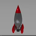 Space Rocket With Silver Body Red Tip Fins And Circular Window Design
