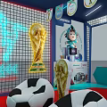 Soccer Themed Exhibition Booth With Soccer Balls And Football Field Displays