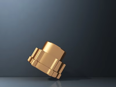 Golden Modern Sculpture Carving With Geometric Shape And Smooth Metallic Surface 3d model