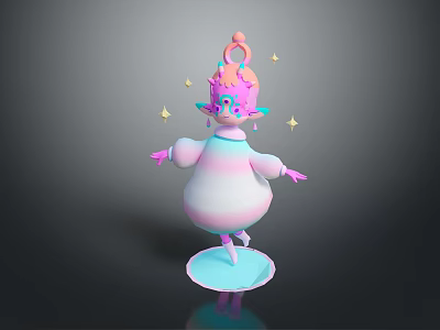 Cute Game and Movie Character with Pastel Pink Blue Gradient Star Hat Elf Ears and Floating Stars 3d model