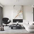 Modern Living Room Interior With Marble Fireplace White Sofa Black Armchair And Coffee Table