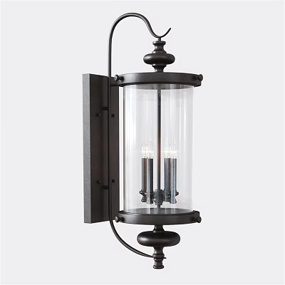 Vintage Black Metal Wall Sconce With Cylindrical Clear Glass Shade And Candle Bulbs 3d model