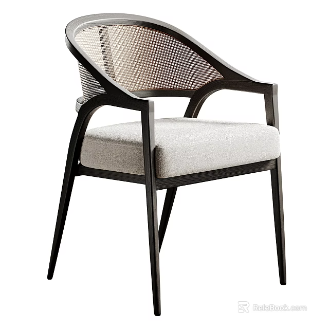 Elegant Modern Dining Chair With Woven Backrest Armrest And Light Padded Seat 3d model 
