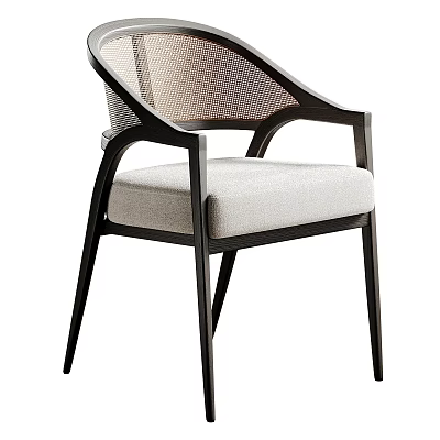 Elegant Modern Dining Chair With Woven Backrest Armrest And Light Padded Seat 3d model