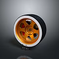 Black Tire With Golden Rim White Edge Center Logo And Small Screws