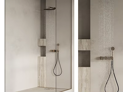 Modern Bathroom Shower Area With Glass Partition Textured Walls And Shower Fixtures 3d model