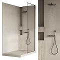 Modern Bathroom Shower Area With Glass Partition Textured Walls And Shower Fixtures