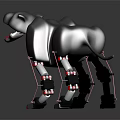 Metallic Black Robot Dog with Red Accents on Leg Joints Mouth and Dynamic Pose