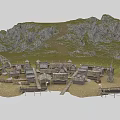 Ancient Architecture Village Featuring Traditional Wooden Structures And Mountain Surroundings