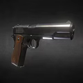 Black Pistol with Wooden Grip and Long Barrel Detailed View