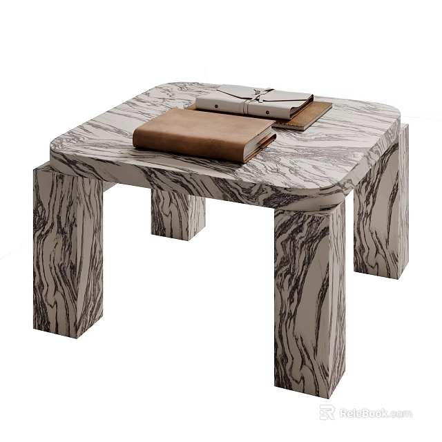 Modern Square Coffee Table With Marble Texture And Book Notebook Mat 3d model
