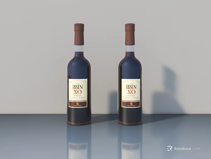 Risen XO Premium Liquor Bottles With White Labels On Gray Countertop Surface 3d model 