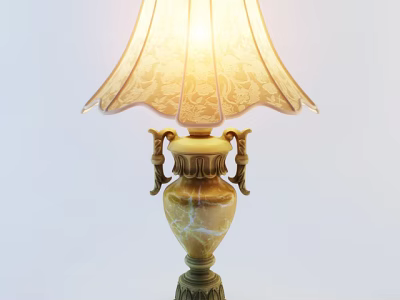 Elegant Classical Table Lamp With Carved Marble Base And Patterned Shade 3d model