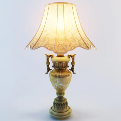 Elegant Classical Table Lamp With Carved Marble Base And Patterned Shade 3d model
