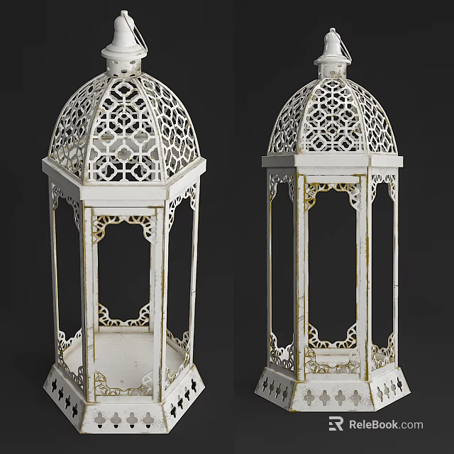 White Decorative Ornament Set With Gold Accents Intricate Cutout Hexagonal Design 3d model 