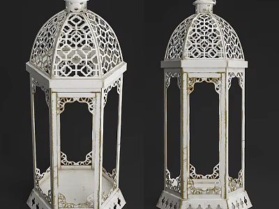 White Decorative Ornament Set With Gold Accents Intricate Cutout Hexagonal Design 3d model