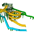 Colorful Spiral Water Slides With Yellow Blue Green Tubes And Platforms For Amusement Park Rides