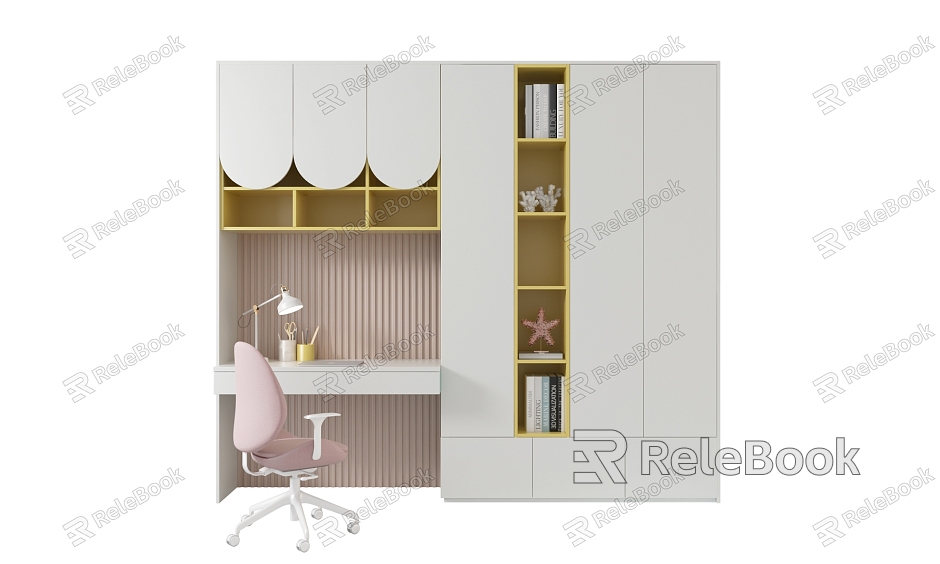 Modern Minimalist Study Table Study Chair Bookcase model