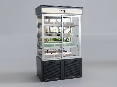Modern Cake Display Cabinet With Glass Doors Multi Layer Shelves And Black Base 3d model