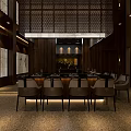 Upscale Dark Style Yakitori Japanese Restaurant Interior With Warm Wooden Bar And Illuminated Staircase