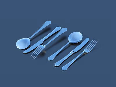 Stainless Steel Cutlery Set With Spoons Knives And Forks For Dining Table 3d model