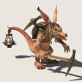 Fantasy Creature Character With Large Ears Long Tail And Tools Like Pickaxe And Lantern 3d model