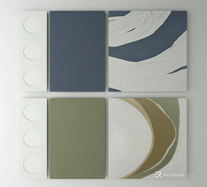 Abstract Canvas Wall Art With Blue Gray Green Tones And Circular Patterns 3d model 