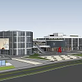 Modern Commercial Street With Green Roof Glass Curtain Wall And Dior Billboard Design
