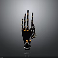 Detailed Mechanical Robot Arm Featuring Black Body And Orange Joints On Gray Background