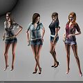 Women In Different Outfits With Shorts And Handbags Against White Background