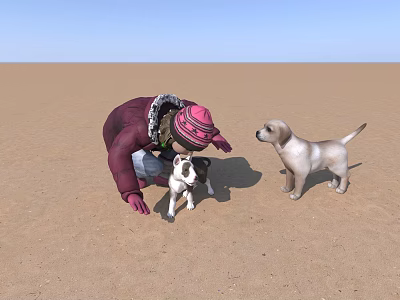 The little girl playing with the dog 3d model