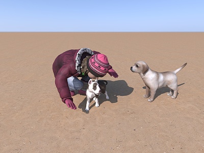 The little girl playing with the dog 3d model