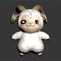 Cute Cartoon Sheep Character With White Curly Wool And Brown Horns