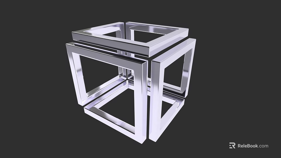 Abstract Geometric Metal Sculpture Carving with Interlocking Cube Frames and Shiny Surface Design 3d model 