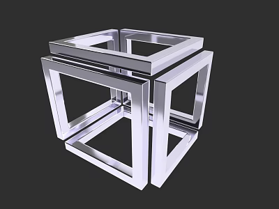 Abstract Geometric Metal Sculpture Carving with Interlocking Cube Frames and Shiny Surface Design 3d model