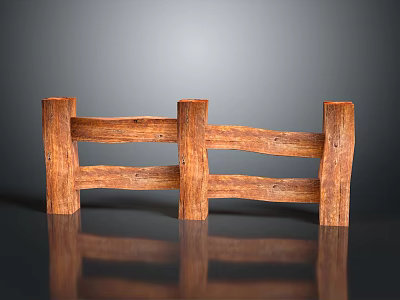 Rustic Wooden Fence Structure With Vertical Posts And Horizontal Rails 3d model