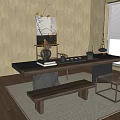 New Chinese Style Log Style Tea Table and Chair Tea Table Screen Partition Bench 3d model