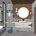 Modern Bathroom Interior With Round Mirror Marble Vanity And LED Lighting 3d model