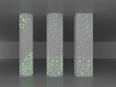 Three Gray Columns With Green Dots Pattern On Surface In Modern Design 3d model
