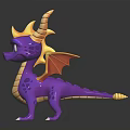 Cartoon Purple Dragon Character With Yellow Horns And Orange Wings